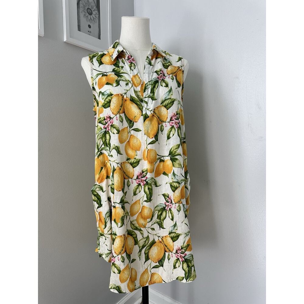 Forcynthia Beachwear Cover Up Lemon/Floral Linen With Pockets Women Size Medium